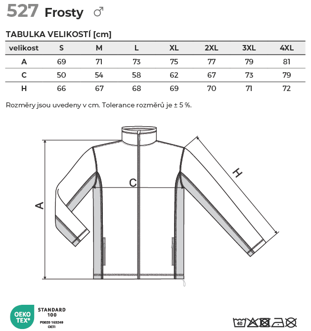 527 Frosty fleece pánský Tabulka velikostí